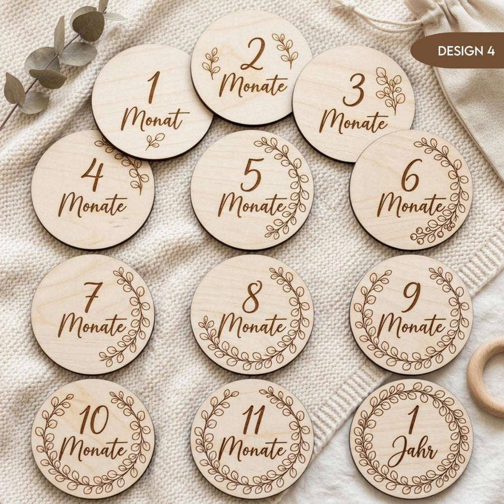 Meilensteinkarten aus Holz personalisiert | Eukalyptus Botanical - LaserArt Germany