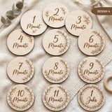 Meilensteinkarten aus Holz personalisiert | Eukalyptus Botanical - LaserArt Germany