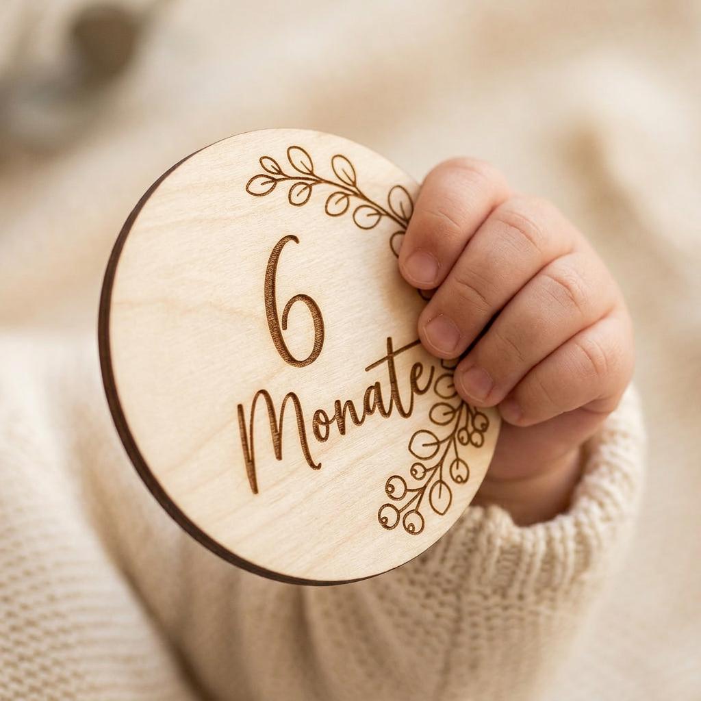 Meilensteinkarten aus Holz personalisiert | Eukalyptus Botanical - LaserArt Germany