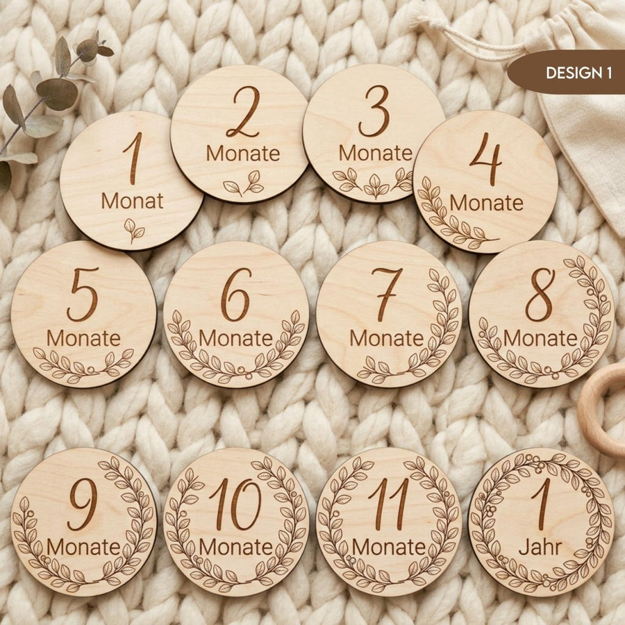 Meilensteinkarten aus Holz personalisiert | Eukalyptus Botanical - LaserArt Germany