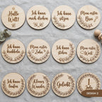 Meilensteinkarten aus Holz personalisiert Eukalyptus Botanical – Rückseite der Karten