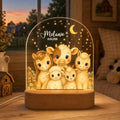 Farm night light motif 1 with horse, cow, sheep, goat and alpaca, name Melanie and date, evening mood at the window