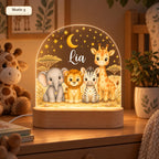 Safari-Nachtlicht Motiv 3 mit Elefant, Löwe, Zebra und Giraffe, Name Lia