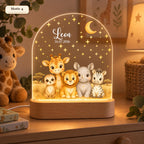 Safari-Nachtlicht Motiv 4 mit Giraffe, Erdmännchen, Löwe, Nashorn und Zebra, Name Leon und Datum