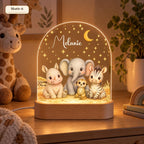 Safari-Nachtlicht Motiv 6 mit Nashorn, Elefant, Erdmännchen und Zebra, Name Melanie