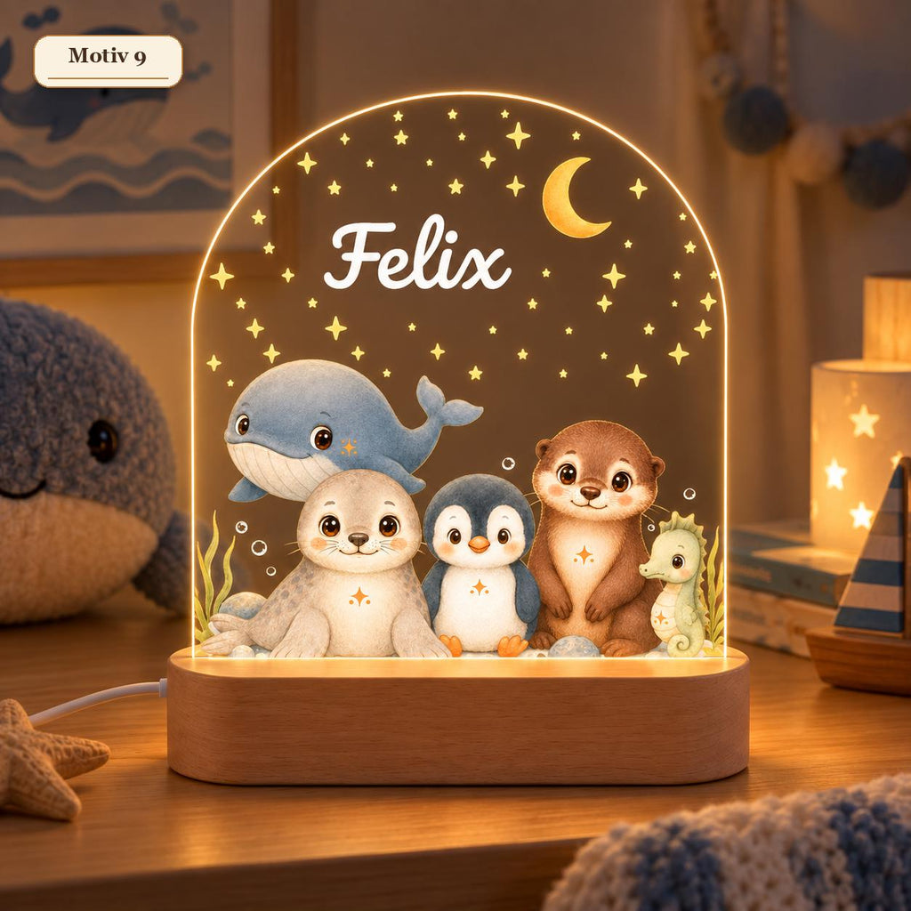 Safari-Nachtlicht Motiv 9 mit Wal, Robbe, Pinguin, Otter und Seepferdchen, Name Felix