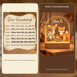 Fonts 1 to 7 to choose from, next to the Forest & Cuddly Friends night light with name Elisa