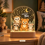 Forest animal night light motif 10 with owl, raccoon, bear and mouse, name Theo