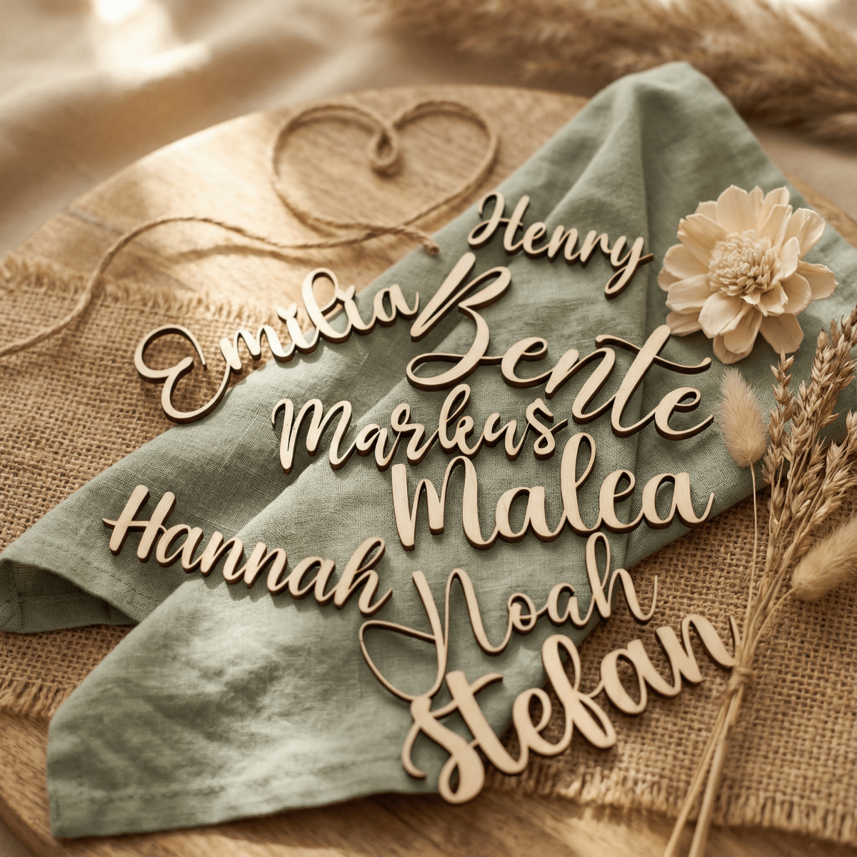 Namensschild aus Holz Platzkarte Schriftzug | 3mm - LaserArt Germany