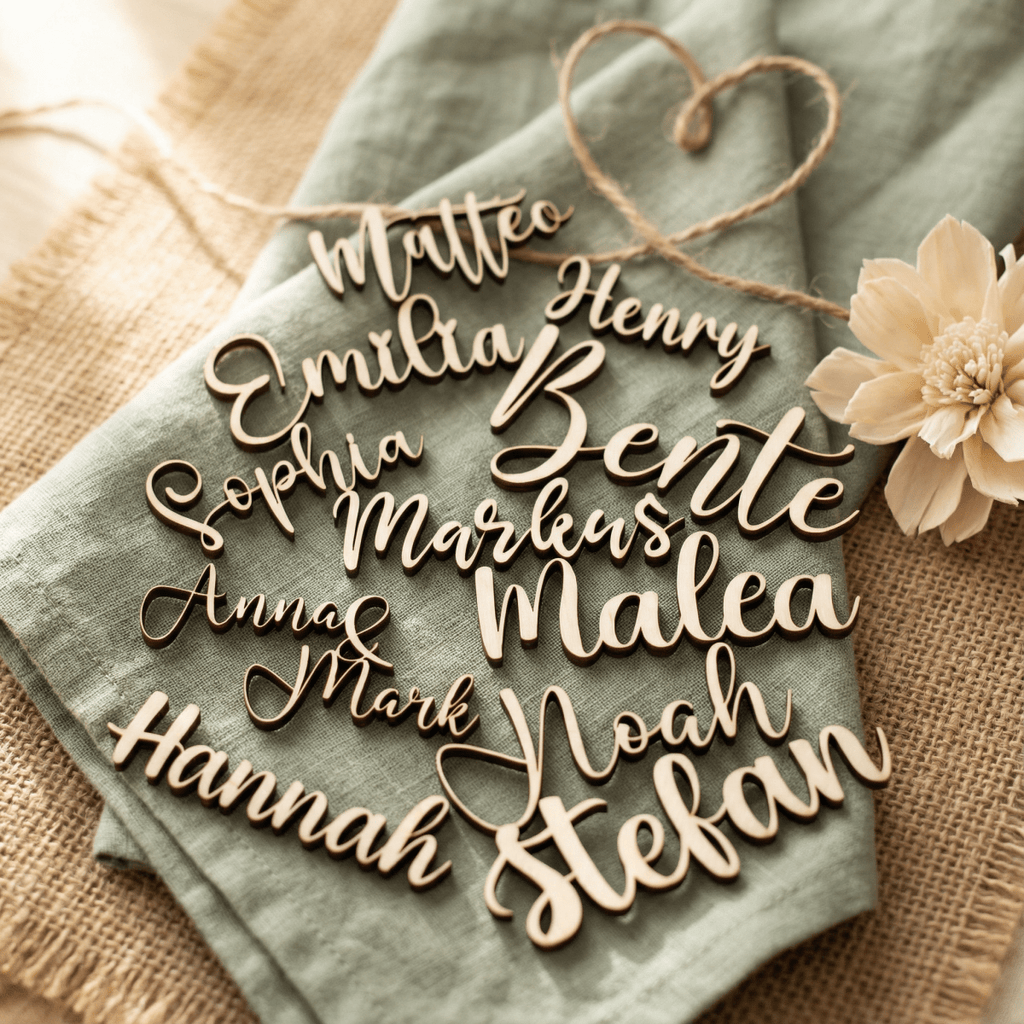 Namensschild aus Holz Platzkarte Schriftzug | 3mm - LaserArt Germany