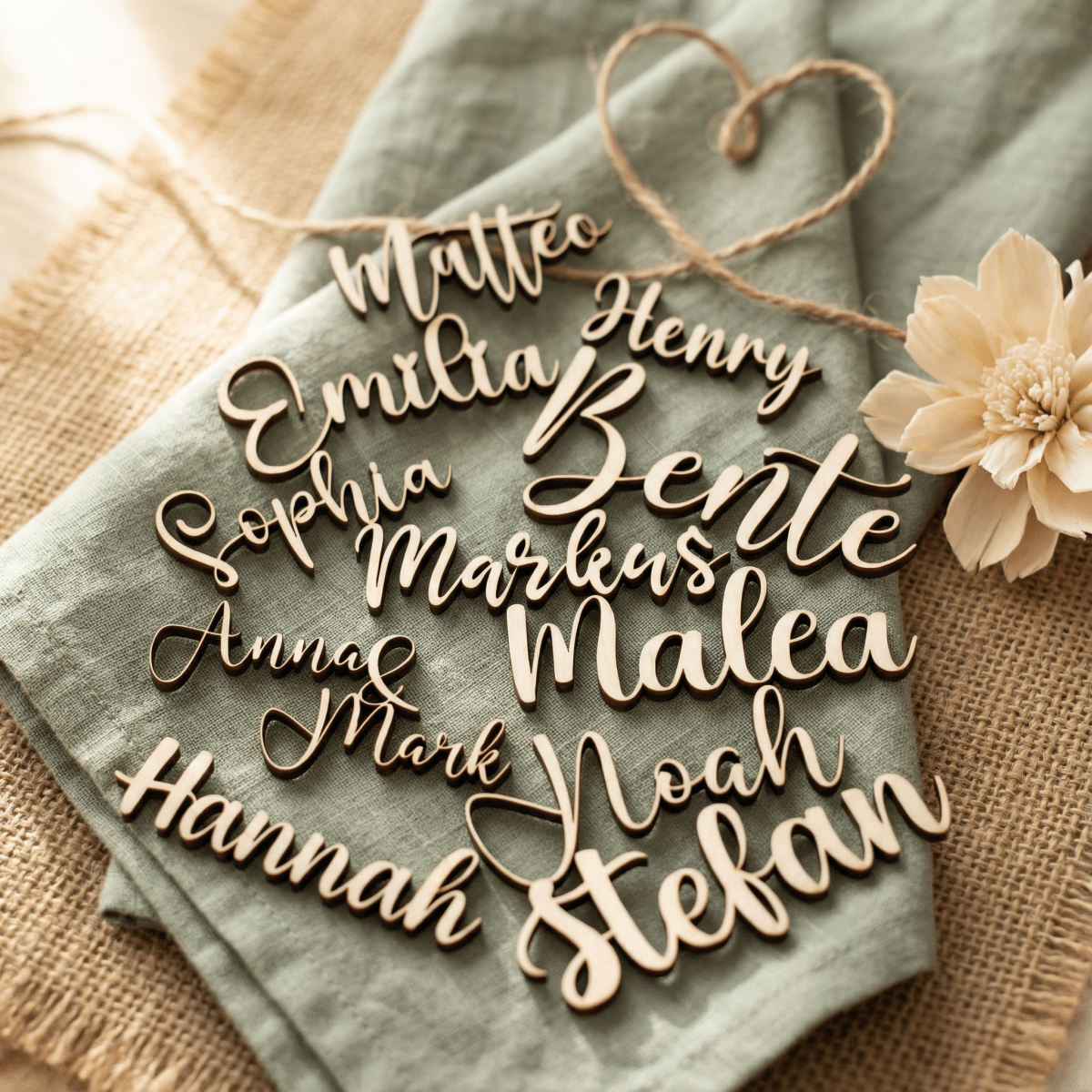 Namensschild aus Holz Platzkarte Schriftzug | 3mm - LaserArt Germany