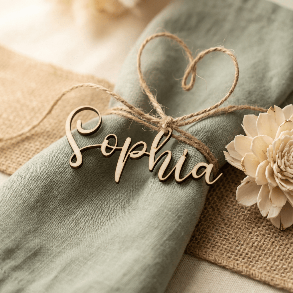 Namensschild aus Holz Platzkarte Schriftzug | 3mm - LaserArt Germany