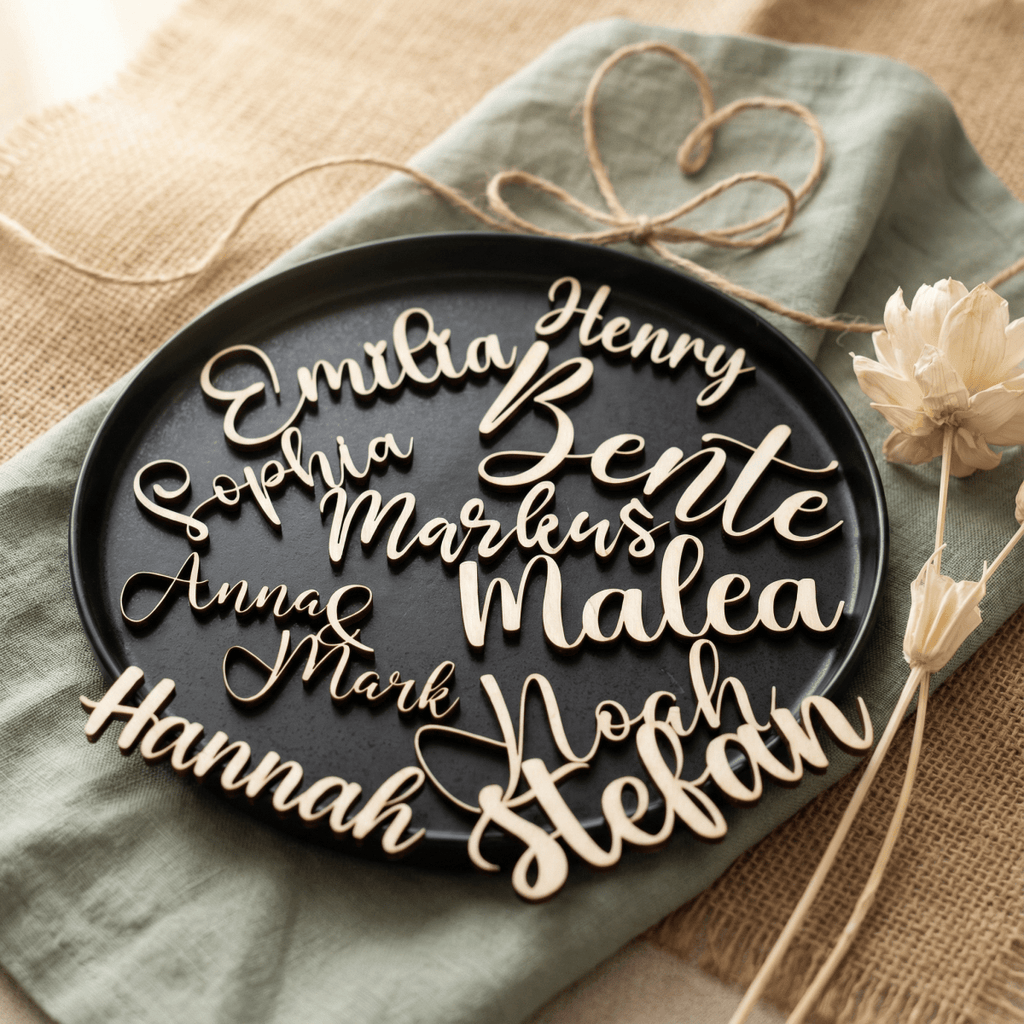 Namensschild aus Holz Platzkarte Schriftzug | 3mm - LaserArt Germany