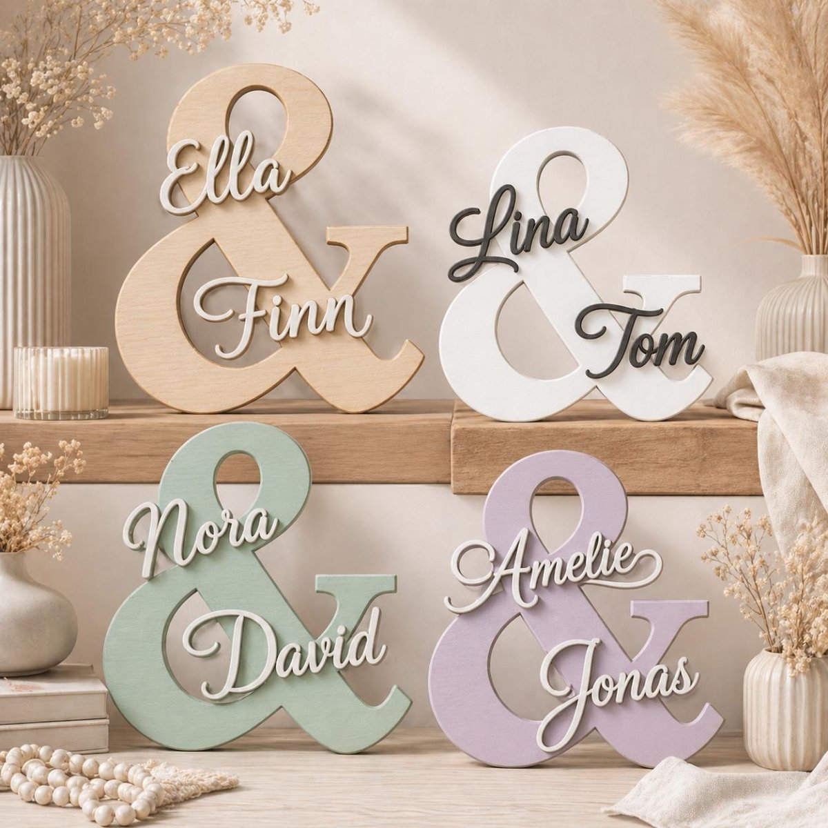 & Namensschild für Paare aus Holz | personalisiert mit zwei Namen - LaserArt Germany