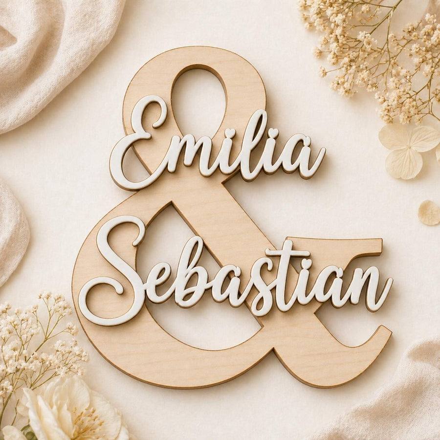 & Namensschild für Paare aus Holz | personalisiert mit zwei Namen - LaserArt Germany