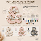 Namensschild für Paare aus Holz personalisiert mit zwei Namen – Farbauswahl im Vergleich
