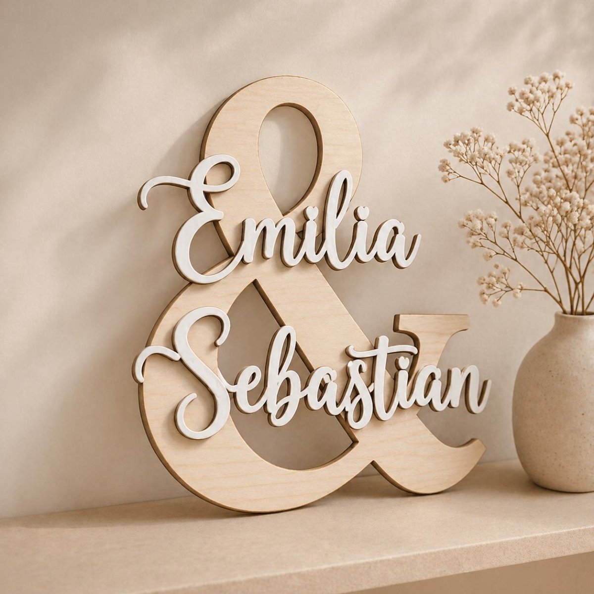 & Namensschild für Paare aus Holz | personalisiert mit zwei Namen - LaserArt Germany