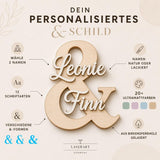 & Namensschild für Paare aus Holz | personalisiert mit zwei Namen - LaserArt Germany