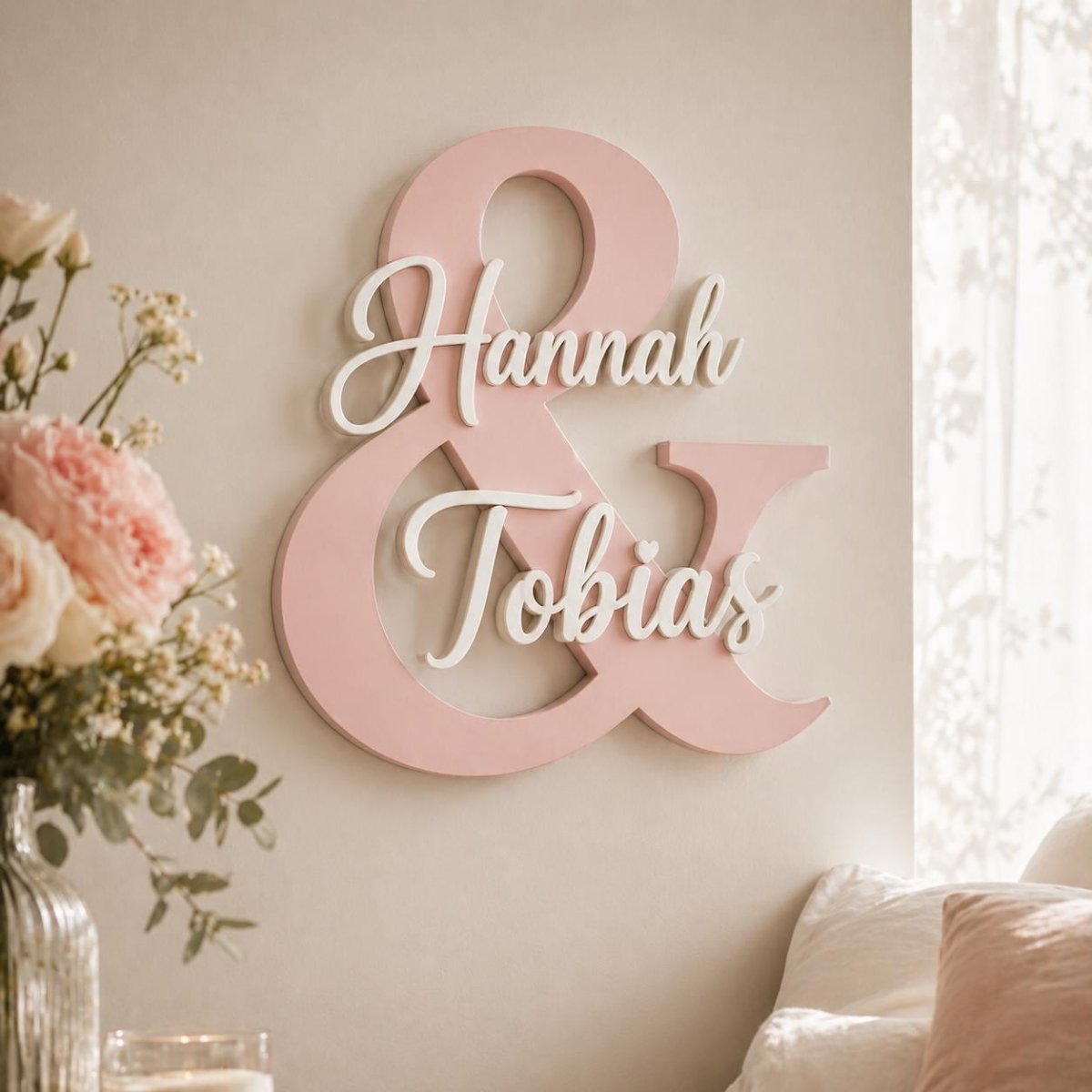 & Namensschild für Paare aus Holz | personalisiert mit zwei Namen - LaserArt Germany