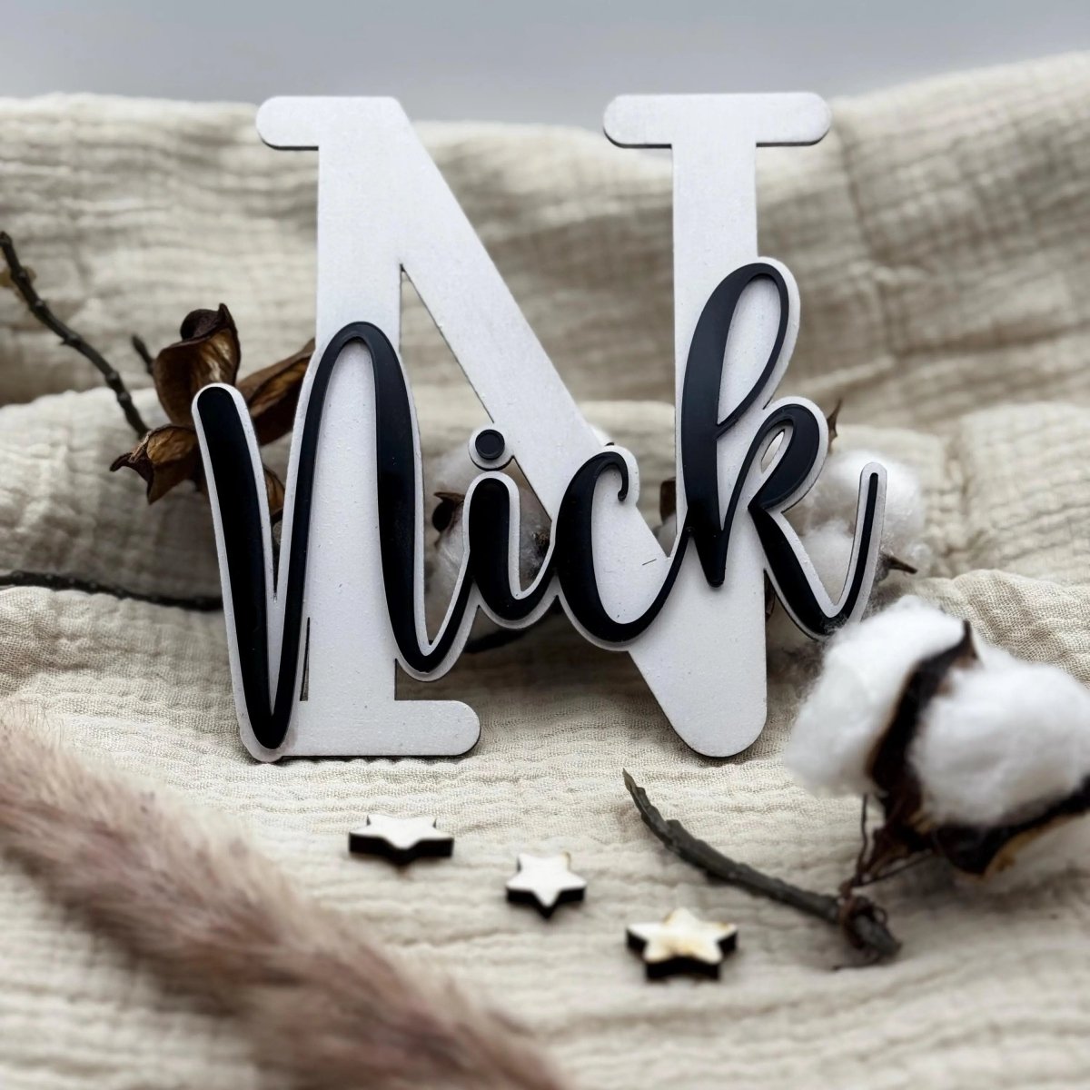 Namensschild Kinderzimmer XXL, 3D-Buchstabe aus Holz – Frontalansicht des 3D-Buchstabens