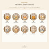Motivauswahl personalisiertes Namensschild Junge, 10 Tiermotive: Löwe, Tiger, Fuchs, Bär, Hund, Elefant, Affe, Waschbär, Nashorn, Wal