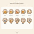 Motivauswahl personalisiertes Namensschild Junge, 10 Tiermotive: Löwe, Tiger, Fuchs, Bär, Hund, Elefant, Affe, Waschbär, Nashorn, Wal