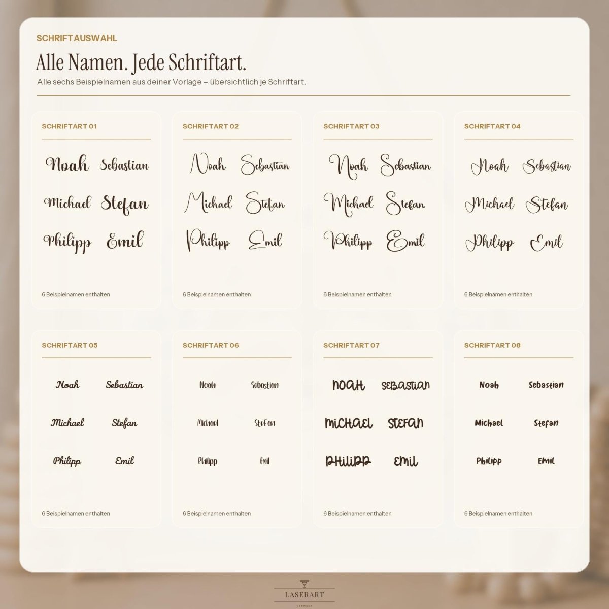 Personalisierte Beispiele Namensschild Junge: Löwe Noah, Tiger Sebastian, Fuchs Michael, Bär Stefan