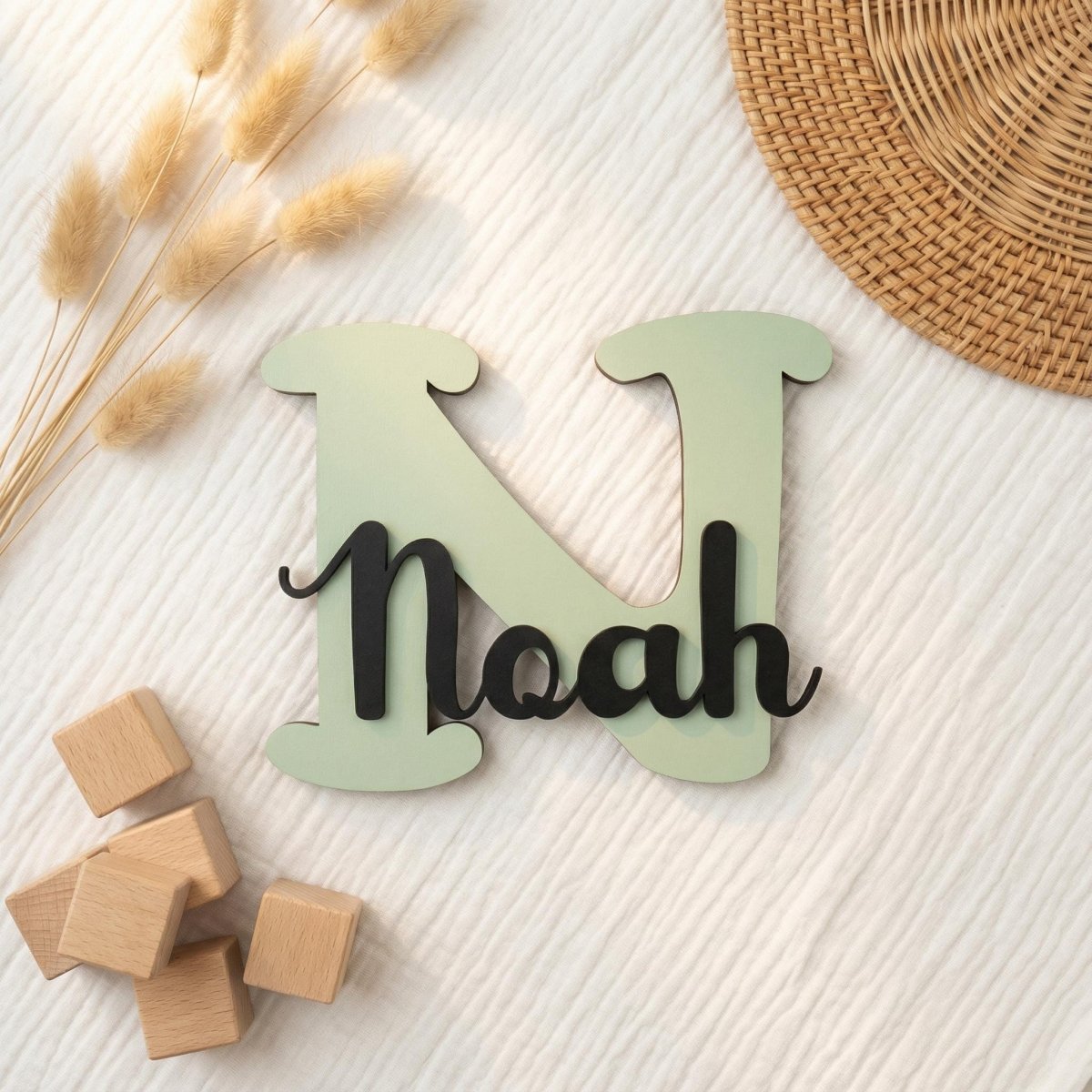 Namensschild Kinderzimmer aus Holz personalisiert – Wanddeko mit Name, 20+ Farben, 12 Schriftarten - LaserArt Germany
