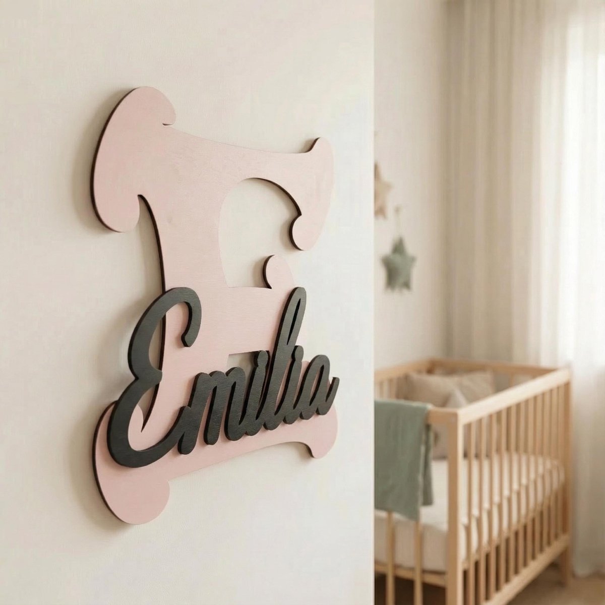 Namensschild Kinderzimmer aus Holz personalisiert – Wanddeko mit Name, 20+ Farben, 12 Schriftarten - LaserArt Germany