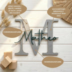 Namensschild Kinderzimmer aus Holz personalisiert – Wanddeko mit Name, 20+ Farben, 12 Schriftarten - LaserArt Germany