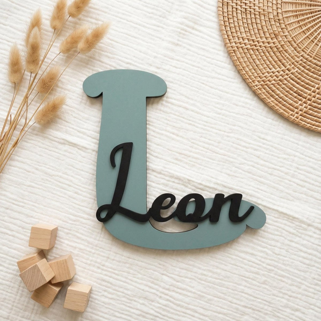 Namensschild Kinderzimmer aus Holz personalisiert – Wanddeko mit Name, 20+ Farben, 12 Schriftarten - LaserArt Germany