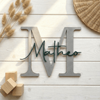 Türschild Kinderzimmer Grau mit petrolfarbenem Schriftzug Matheo