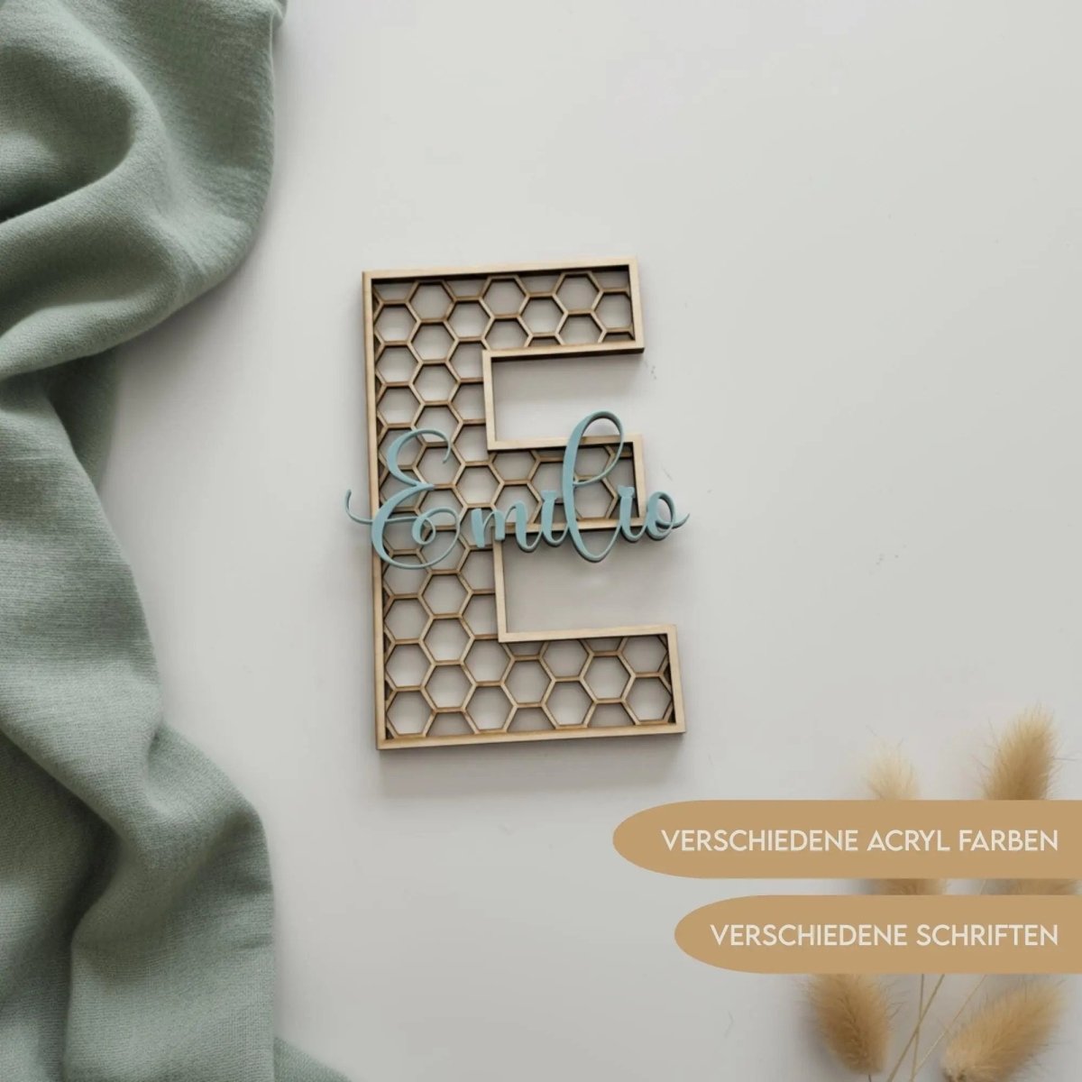 Personalisiertes Türschild aus Holz & Acryl, Namensschild Kinderzimmer – Hauptansicht
