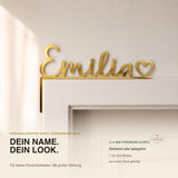 Personalisiertes Namensschild Emilia für den Türrahmen aus Spiegel-Gold-Acryl mit Herz, Kinderzimmer Deko ohne Bohren
