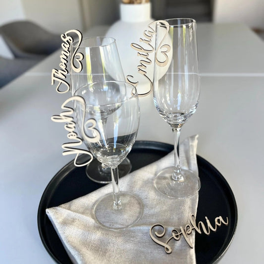 Namensschilder Hochzeit für Gläser aus Holz | 3mm - LaserArt Germany
