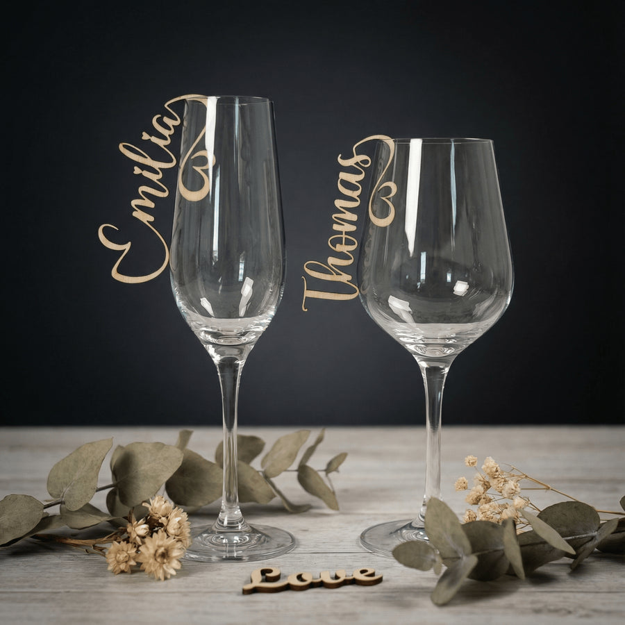 Namensschilder Hochzeit für Gläser aus Holz | 3mm - LaserArt Germany
