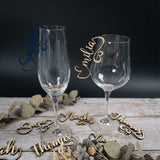 Namensschilder Hochzeit für Gläser aus Holz | 3mm - LaserArt Germany