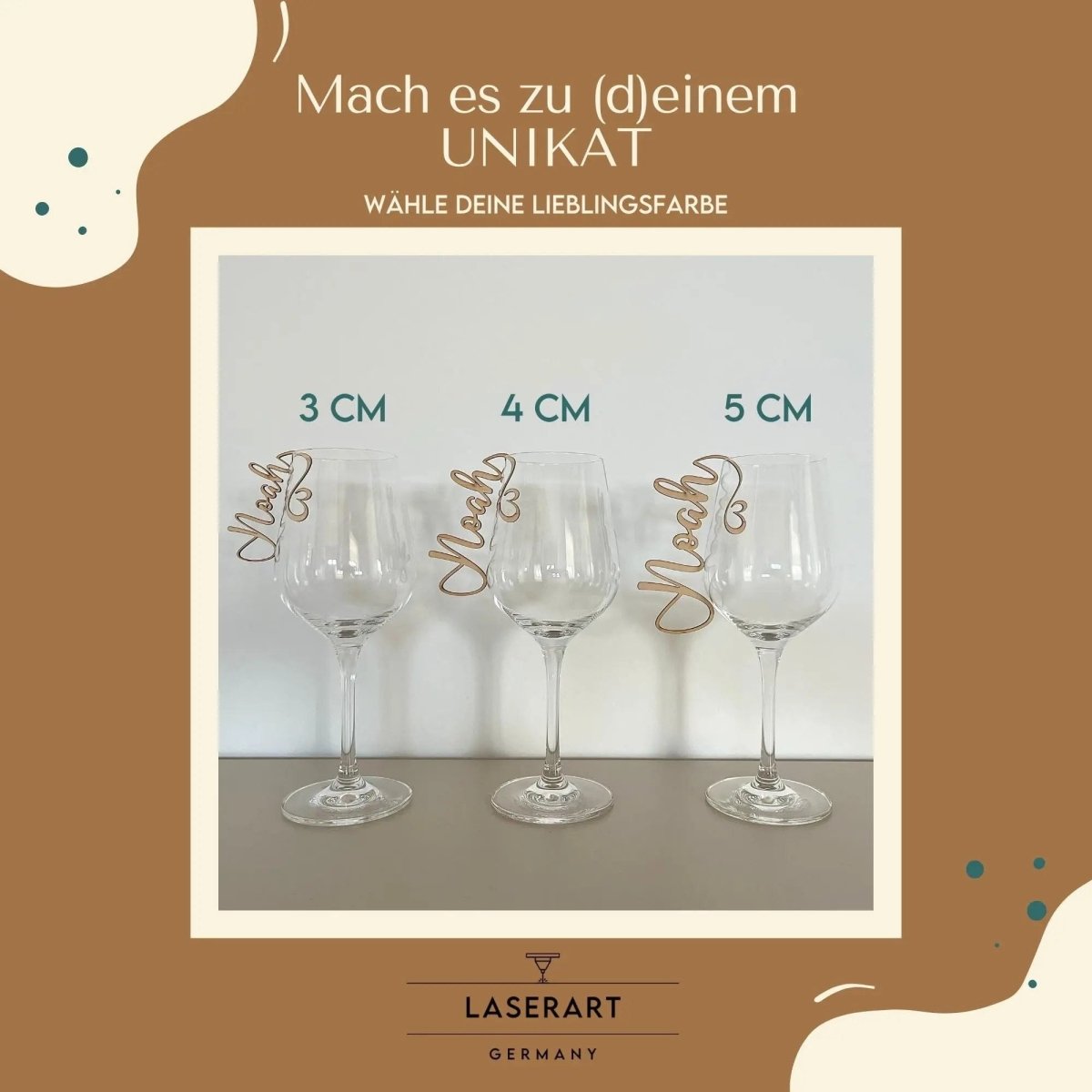 Namensschilder Hochzeit für Gläser aus Holz | 3mm - LaserArt Germany
