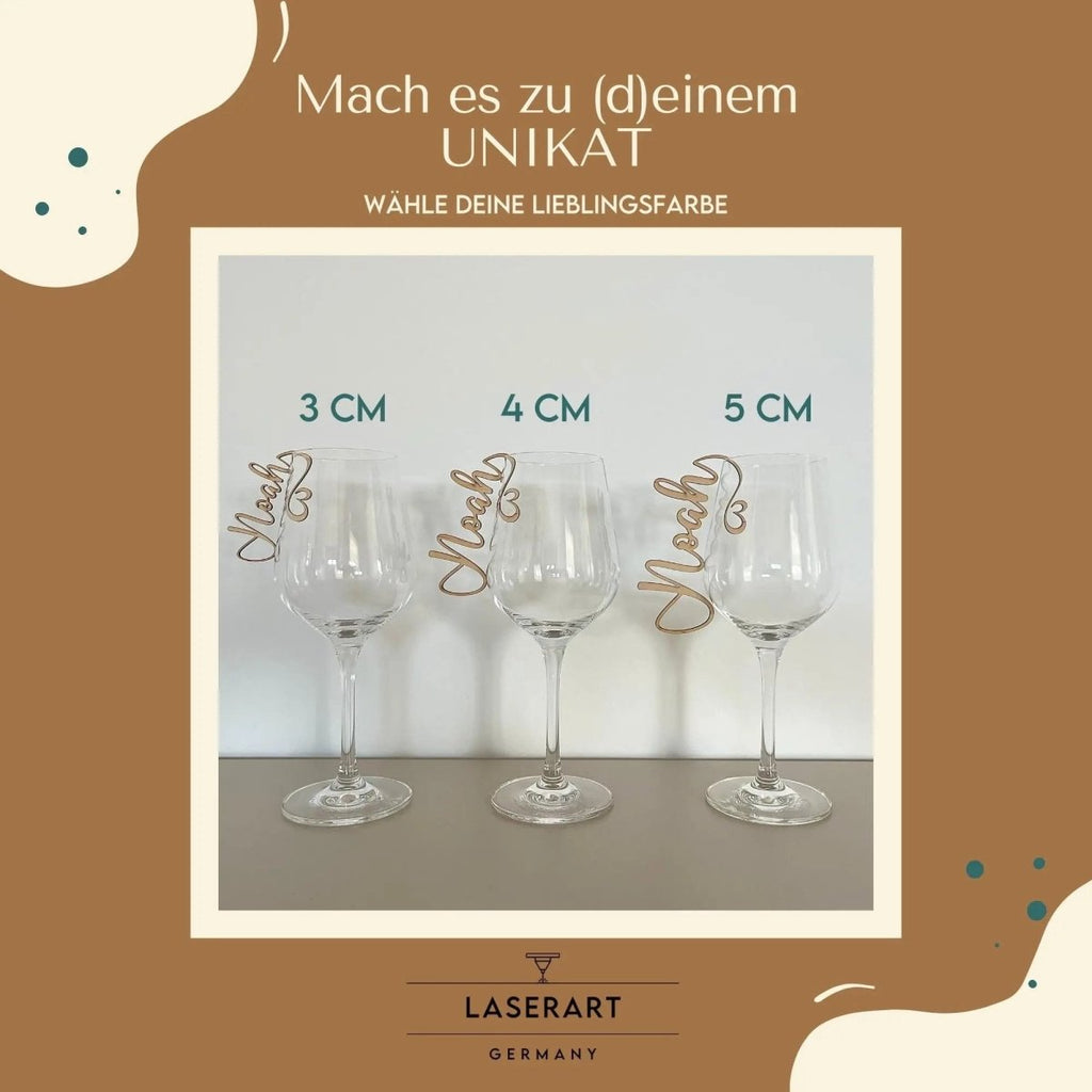 Namensschilder Hochzeit für Gläser aus Holz | 5mm - LaserArt Germany
