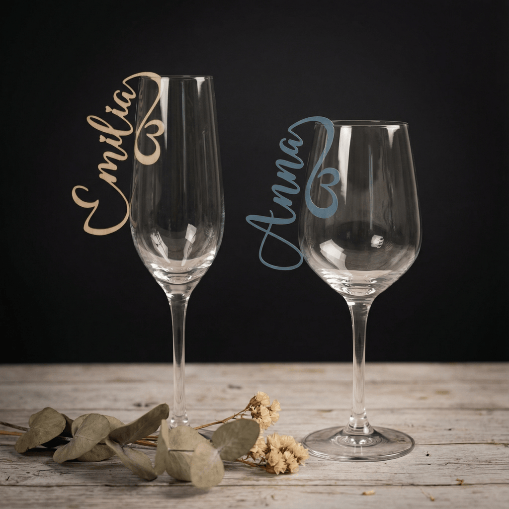 Namensschilder Hochzeit für Gläser aus Holz | 5mm - LaserArt Germany