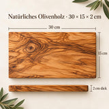 Maßzeichnung Olivenholzbrett 30 x 15 cm und 2 cm dick mit natürlicher Maserung