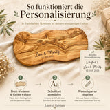 Olivenholzbrett mit Gravur personalisiert – Hochzeitsgeschenk Brautpaar | Namen & Datum | Schneidebrett Olivenholz - LaserArt Germany