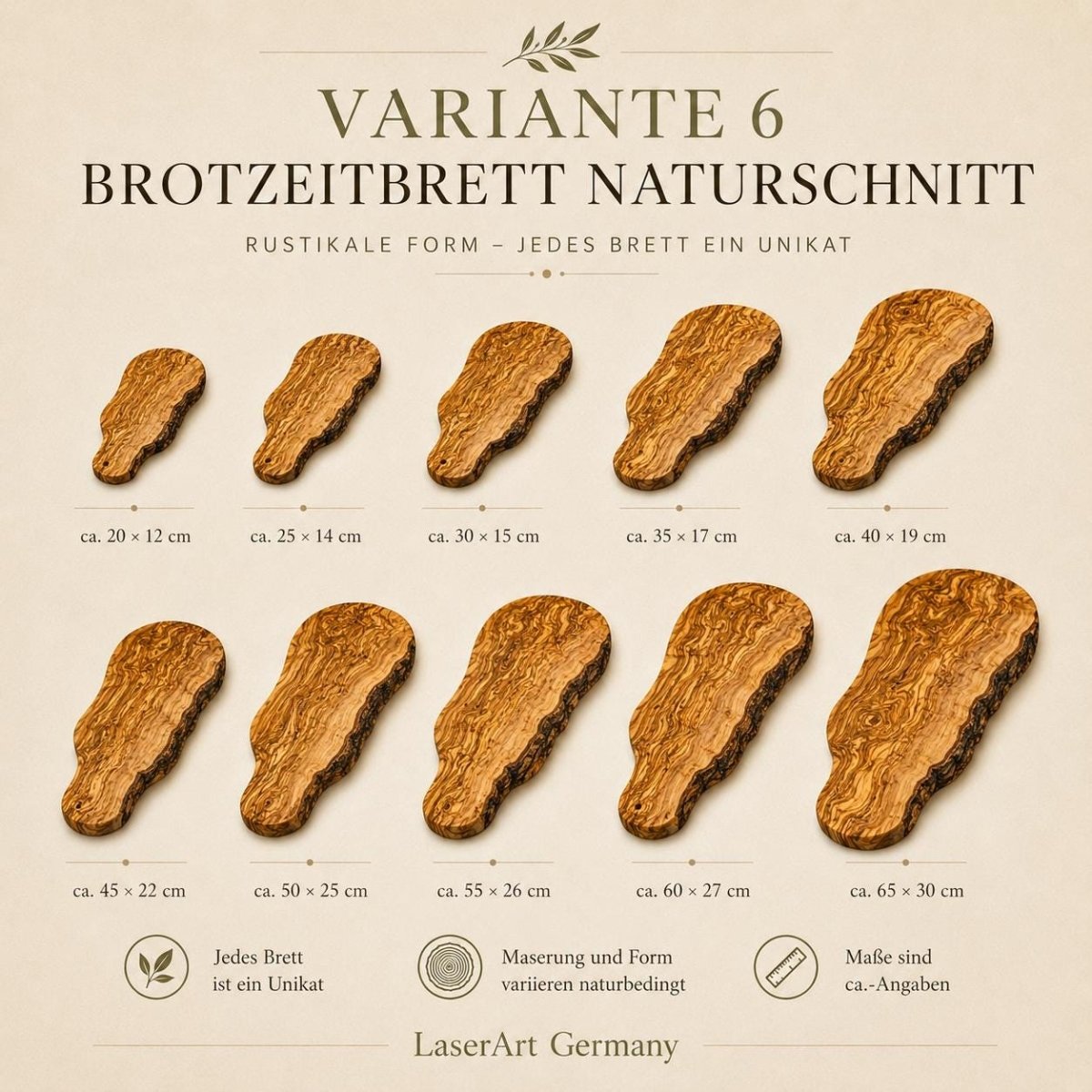 Variante 6: Brotzeitbrett aus Olivenholz in rustikaler Form