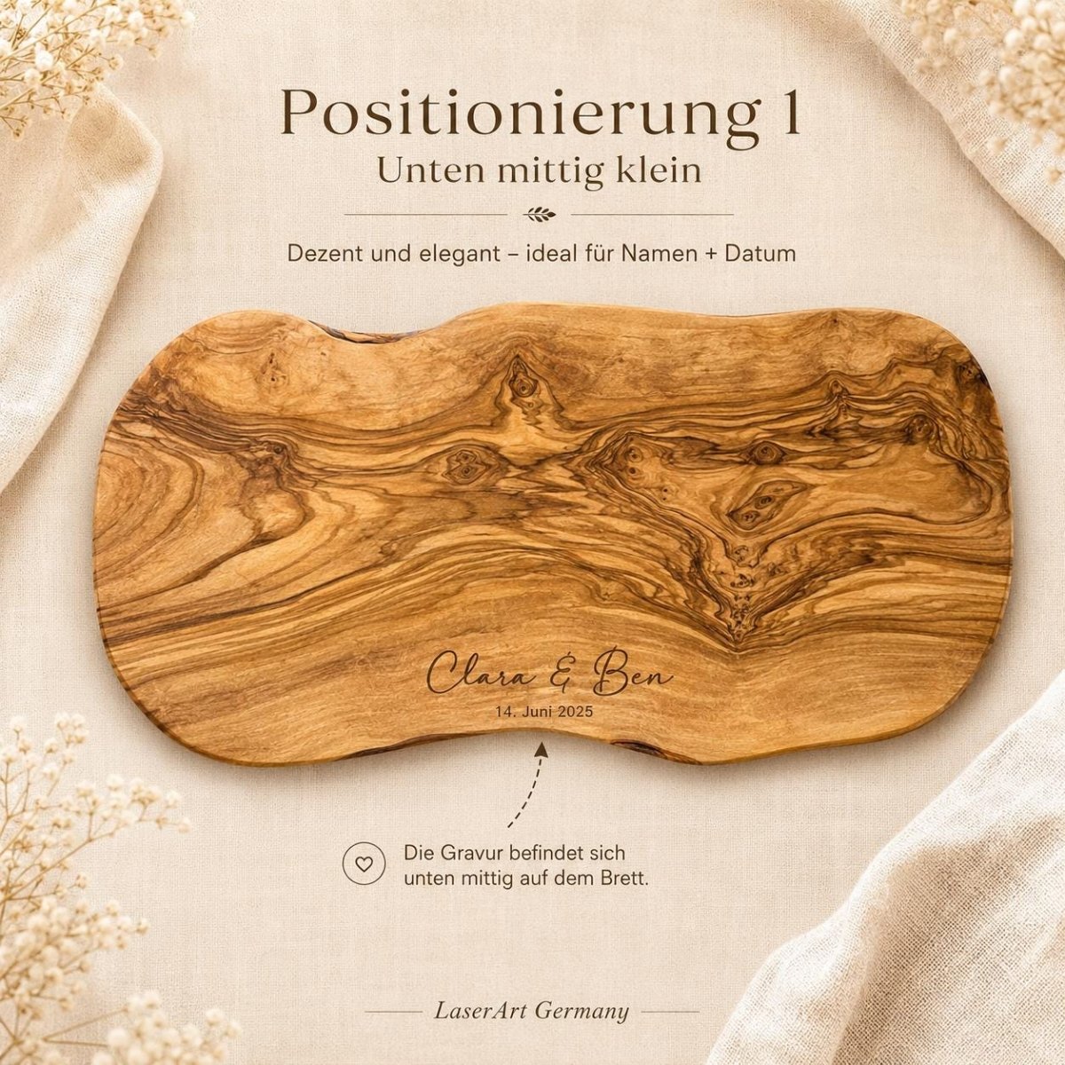 Gravurposition 1: Namen unten mittig klein platziert
