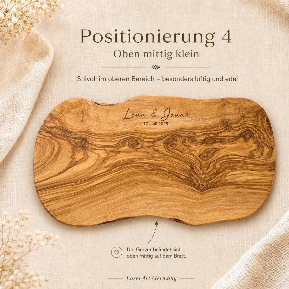Gravurposition 4: Namen oben mittig klein platziert