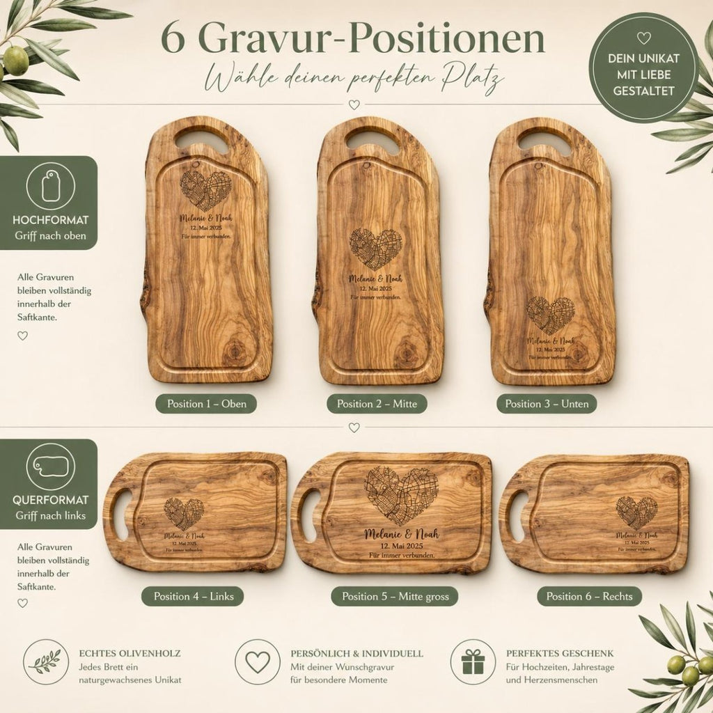 Olivenholzbrett mit Stadtkarte personalisiertes Hochzeitsgeschenk – Größenvergleich in der Hand