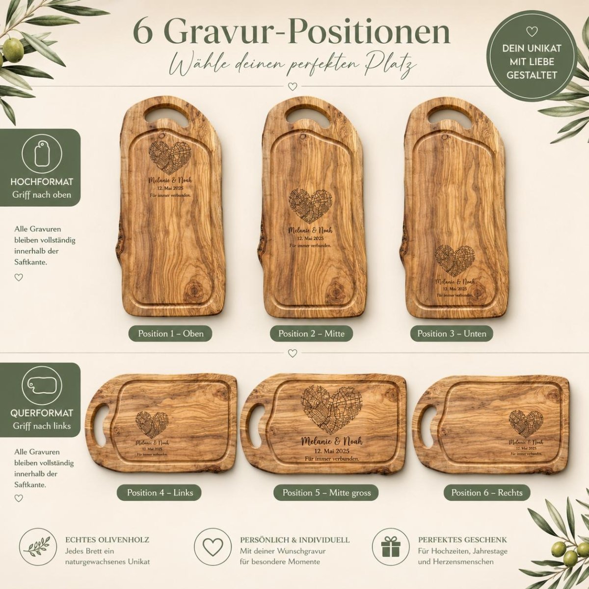 Olivenholzbrett mit Stadtkarte personalisiertes Hochzeitsgeschenk – Größenvergleich in der Hand