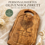 Olivenholzbrett mit Stadtkarte personalisiertes Hochzeitsgeschenk – Nahaufnahme der Gravurtiefe