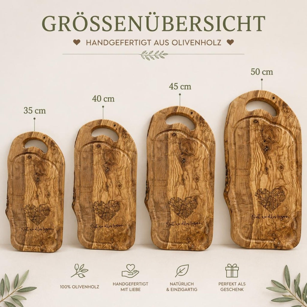 Olivenholzbrett mit Stadtkarte personalisiertes Hochzeitsgeschenk – In der Geschenkverpackung