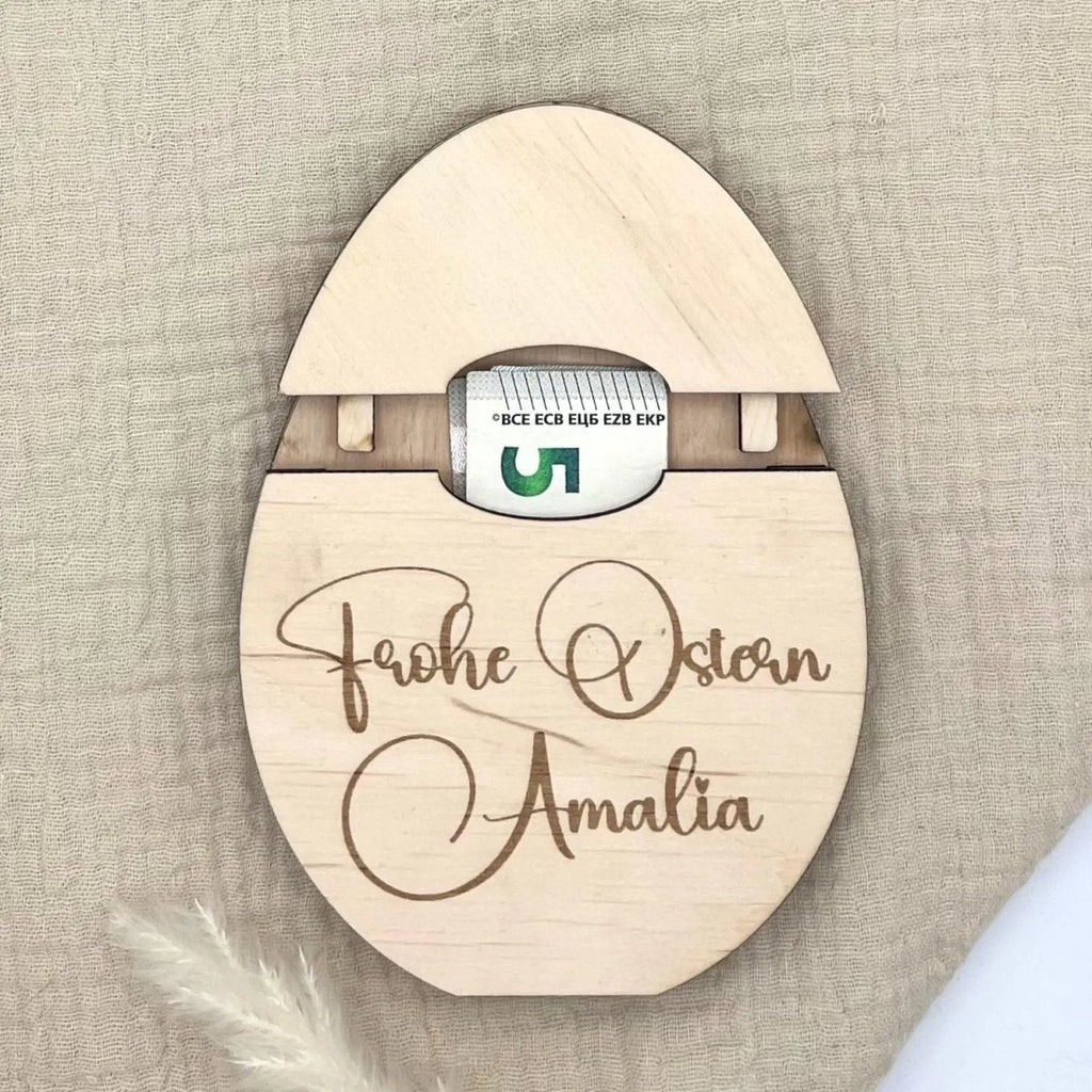 Osterei aus Holz – personalisiertes Geldgeschenk mit Gravur - LaserArt Germany